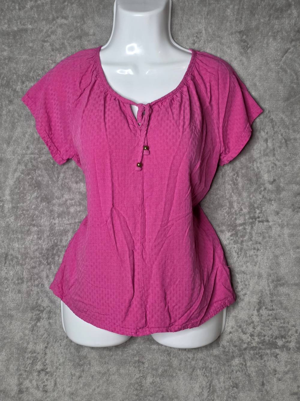 Stalk Parker Collection Pink Textured Peasant Blouse Size Medium Boho Short Slee